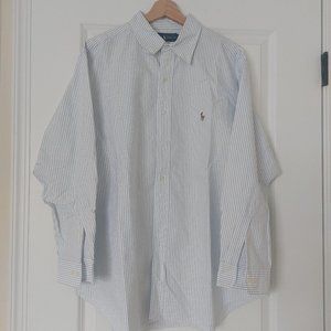 Ralph Lauren Classic Fit Button Down Shirt 32/33 Blue/White Pinstripe